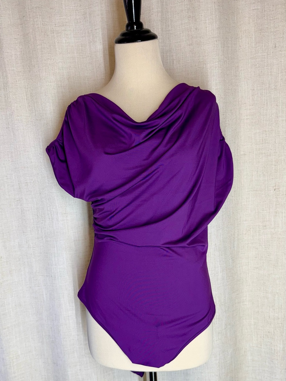 NWT LilyCoco Women’s Purple Off-Shoulder Ruched Bodycon Bodysuit Size Large L